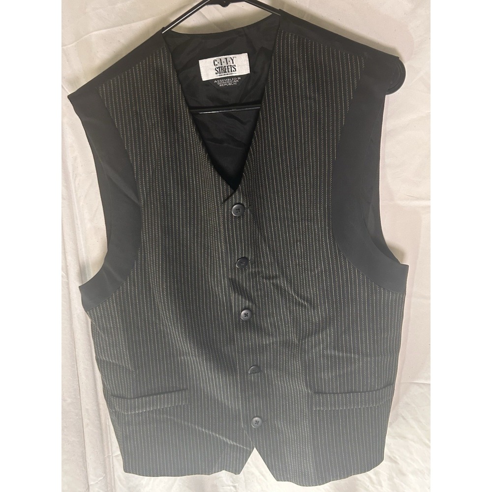 City Streets Small Black Pinstripe Vest Button Front Lined Dress Formal